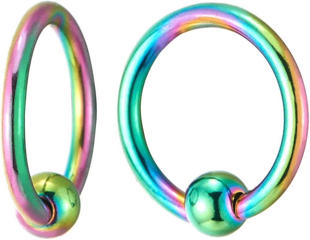 Stainless Steel Small Rainbow Oxidized Plain Circle Bead Huggie Hinged Hoop Earrings for Men Women