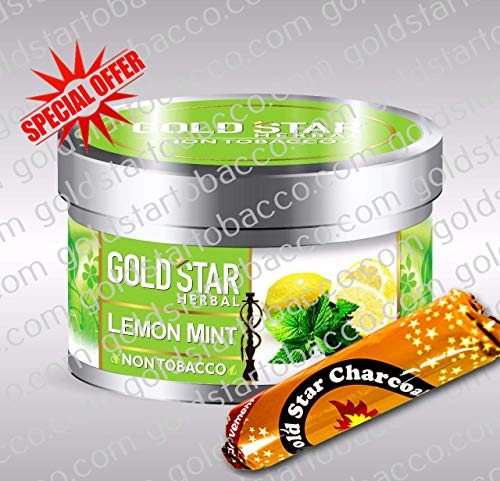 GOLDSTAR Herbal Non Tobacco Smoke Lemon Mint Flavor Premium Hookah Shisha Nargila 200 gm + 1 Roll Goldstar Charcoal for Free