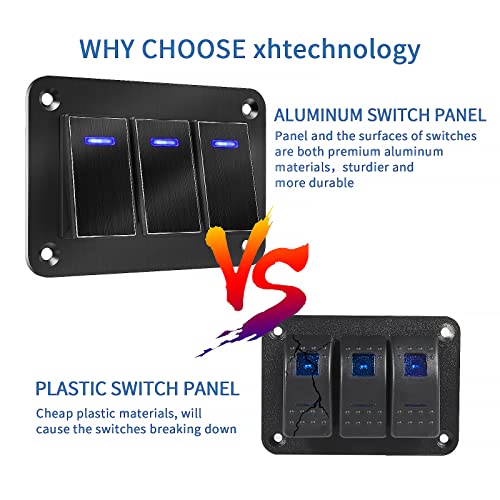Rocker Switch Panel 3 Gang Aluminum Toggle Switch Panel, 12V/24V