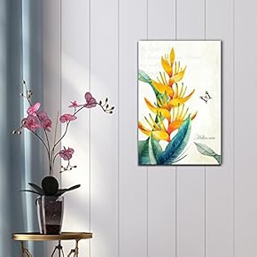 Canvas Wall Art - Retro Style Tropical Plant Heliconia - Gallery Wrap Modern Home Art | Ready to Hang - 12" x 18"