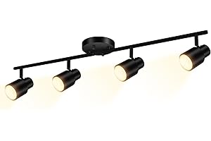 BoostArea LED 4 Light Track Lighting Kit,4 Way Industrial Ceiling Spot Lighting, Flexibly Rotatable Light Head for Kitchen, Living Room, Bedroom, Black,GU10 Bulb Not Included