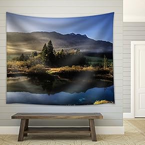 Landscape with Mountain and Lake at Daylight - Fabric Wall Tapestry Home Decor - 51x60 inches