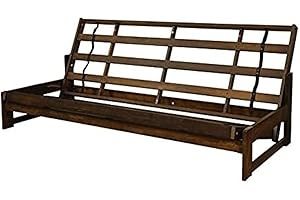 HomeStock Lakefront Luxury Full Size Futon Frame Set in Reclaimed Mocha Finish, Futon Frame with Mattress, Straight Arm, Versatile and Convertible Design Futon Frame for All Spaces Frame Only