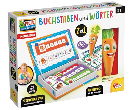 Lisciani Montessori Letters and Words 2-in-1 Educational Game - Magnetic Letters & Shapes, Flashcards, Talking Pen - Preschool Toy from 3 Years - Parent & Teacher Test - ABC Games