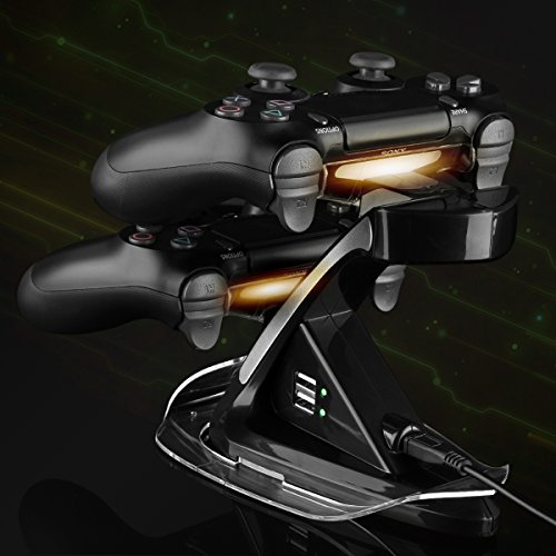 ECHPTower PlayStation DualShock 4 PS4 Slim, PS4 Pro Controller Charging Station, Charger Stand Cradle Holder, Charging Dock with 2 Extra USB Slots