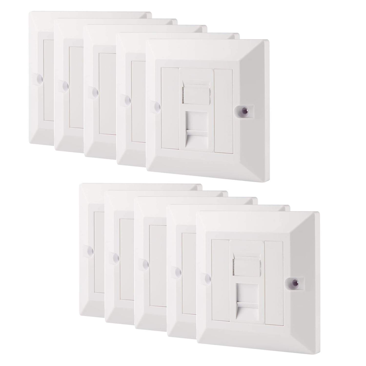 rhinocables CAT5e Ethernet Faceplate | Double 2 & Quad 4 RJ45 Gang Wall Sockets | Simple CAT 5 Setup for Printers, VoIP, Phones & More | Network Expansion for Home or Business (1 Port,Pack of 10)