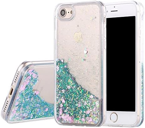 iPhone 5 5S SE Case,iPhone 5 Liquid Case- SUNYI 3D Lovely Hearts Quicksand Bling Glitter Sparkle Floating Dynamic Flowing Case Liquid Cover for iPhone 5 5S SE (Green)