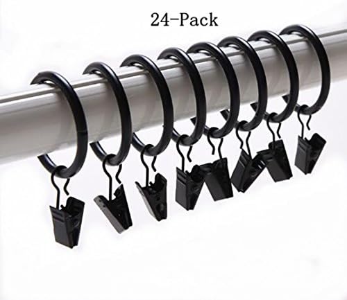 Pack of 24 Rustproof Drapery Ring, Vintage Black,Metal Curtain Clips(1.5" Interior Diameter)