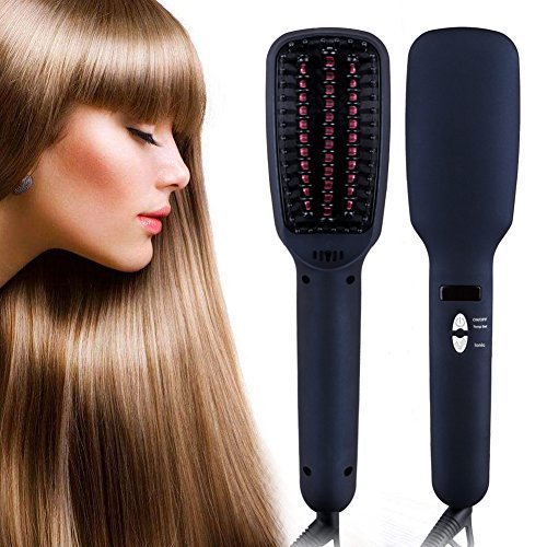 Diglot 2 in 1 Ionic Hair Straightener Brush MCH Ceramic Faster Heating Hair Straightening Brush Anion Frizz-Free Anti-scald Best Straightener Brush for Silky Straight Hair Styling LED Display Black