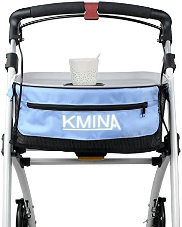KMINA Narrow Walker with Tray, Lightweight, Basket and Brakes, Adjustable, 4 Wheel Folding Indoor Rollator, Blue - KMINA PRO - Image 4