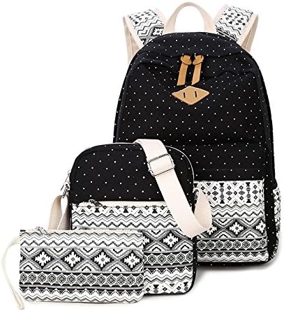 Canva Casual Lightweight Canvas Backpack School Bookbags for Teen Girls (Black)