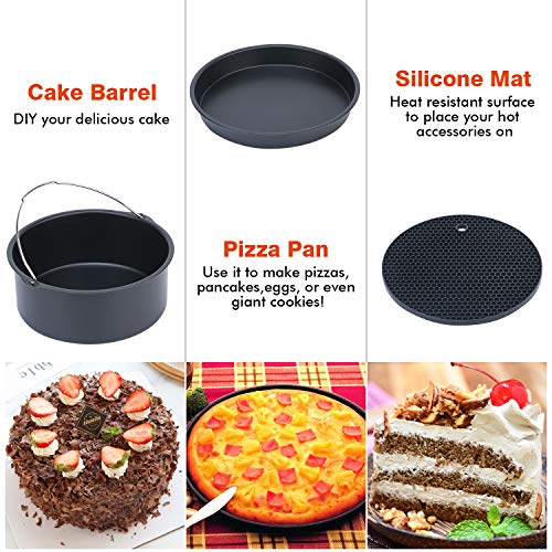 ColorGo Air Fryer Accessories 7 inch Fit all 3.7 QT-5.3 QT, Suit for Philips, Coynza,Gowise Includes Cake Barrel, Pizza Pan, Skewer Rack, Bread Rack,Metal Holder and so on Set of 11 (7 inch)