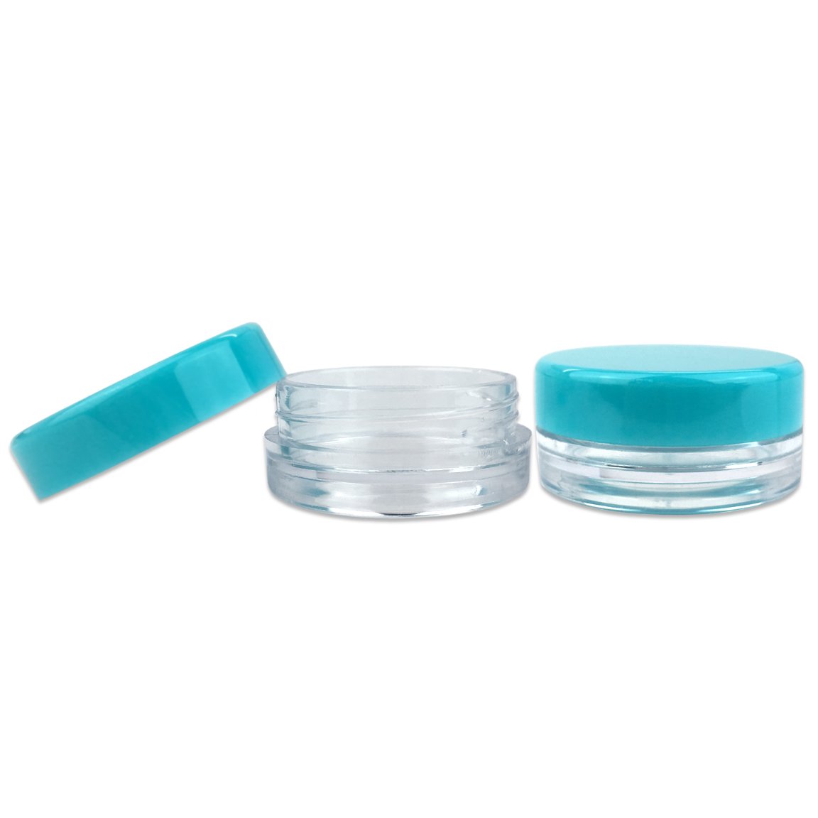 (100 Pieces Jars + Lid) Beauticom 3G/3ML Round Clear Jars with Teal Sky Blue Screw Cap Lids for Scrubs, Oils, Toner, Salves, Creams, Lotions, Makeup Samples, Lip Balms - BPA Free: Home Audio & Theater