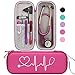 BOVKE Travel Carrying Case Compatible with 3M Littmann Classic III,MDF Acoustica Deluxe Stethoscopes - Extra Room for Medical Bandage Scissors EMT Trauma Shears and LED Penlight, Raspberry