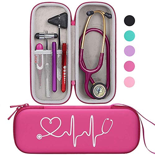 BOVKE Travel Carrying Case for 3M Littmann Classic III Stethoscope - Extra Room for Taylor Percussion Reflex Hammer and Reusable LED Penlight, Raspberry