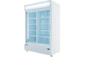 Empura 52" Reach-In Refrigerator with Two-Sliding Glass Door | Merchandiser Beverage Display Fridge for Convenience Grocery | 42 Cu. Ft. Capacity | 79.5" H x 52.3" W x 27.6" D, White Steel, 115V, NSF