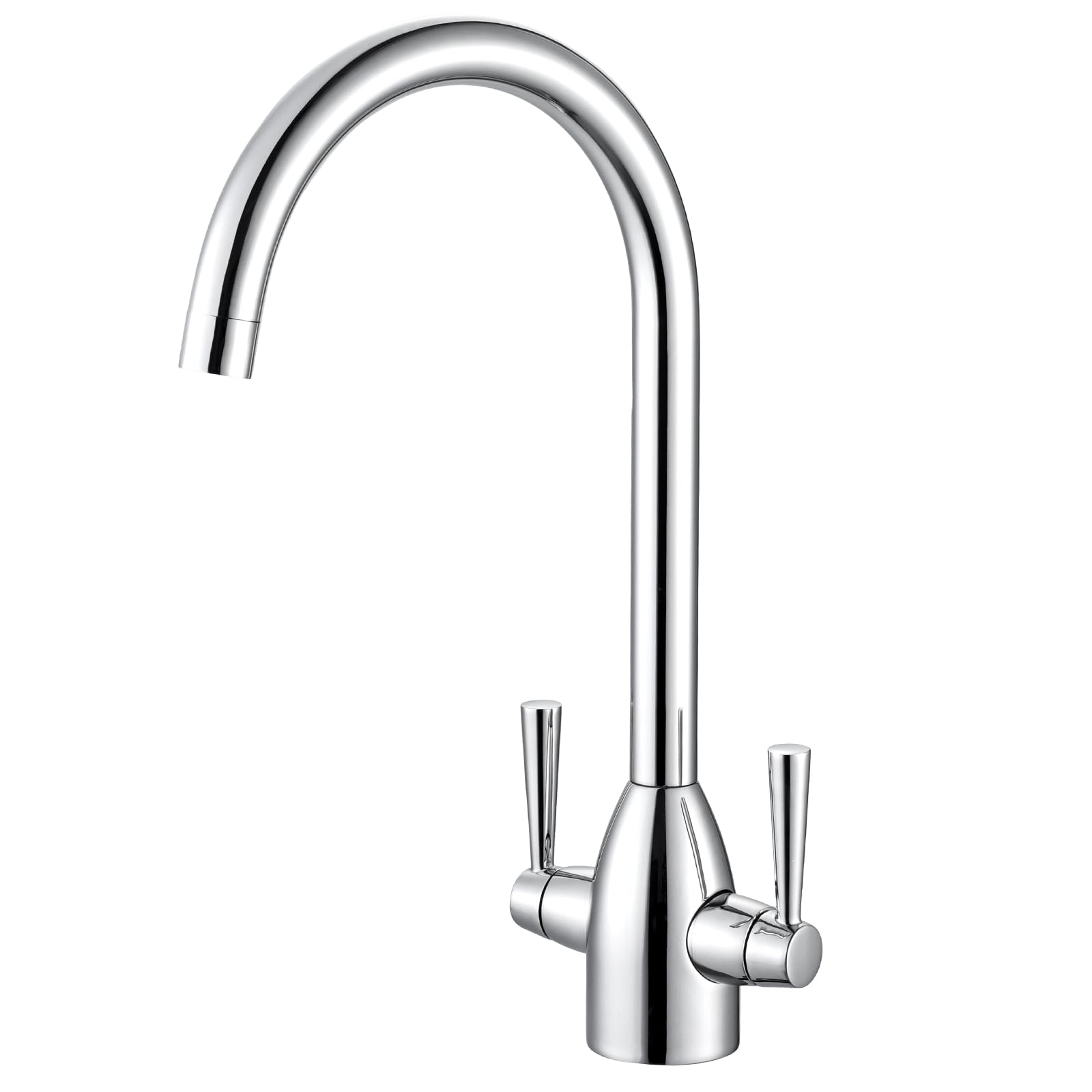 Hapilife Kitchen Sink Mixer Tap Monobloc Two Handles 360 Swivel Spout 1 Hole Contemporary Mono Sink Faucet Taps Mixers Chrome High Arc Dual Lever Faucets
