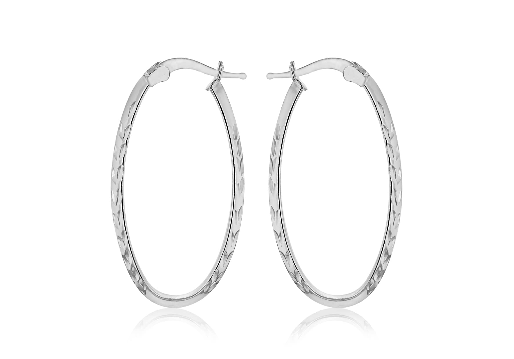 Tuscany Silver Women's Sterling Silver Patterned Oval Hoop Earrings