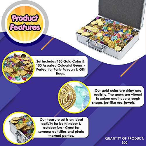 THE TWIDDLERS 300 Stück Piratenschatz Mitgebsel für Schatzkiste, Schatzsuche & Kindergeburtstag - 150 Edelsteine & 150 Goldmünzen - Piraten Party Mitgebsel – Bild 6