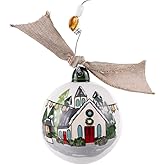 Glory Haus Heard The Bells Church Christmas Tree Ornaments - Hand-Painted Ceramic Christmas Ornaments for Tree, White Ball Decorations for Home, Decorative Hanging Bulbs, Classic Holiday Décor