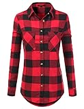 Doublju Womens Long Sleeve Oversized Flannel Plaid Button Down Shirt
