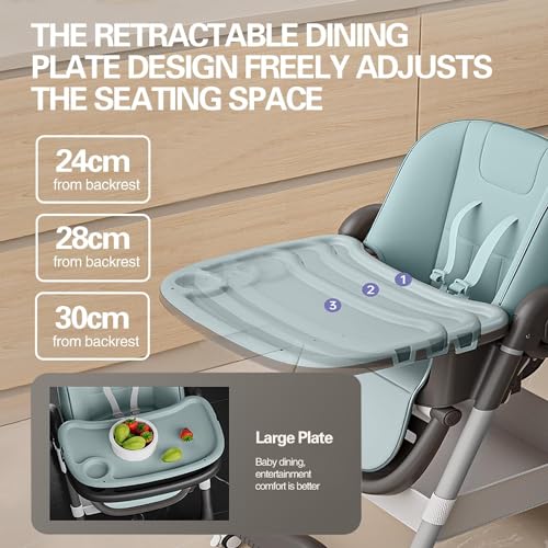 0TO1 3-in-1 Baby High Chair, كرسي اطفال with Wheels, 7-Height Travel Folding High Chair with Tray, Storage Pocket, 4 Recline Adjustable, for Babies and Toddlers (Blue)