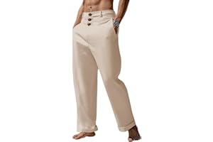 Runcati Mens Cotton Linen Pants Elastic Waist Casual Lightweight Loose Fit Beach Yoga Pants