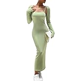 Women's Spring Fall 2 Piece Outfits Slip Bodycon Maxi Dress and Long Sleeve Cropped Cardigan Knit Matching Sets