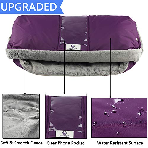 Fleece Stroller Hand Muff, BETITETO Winter Anti-Freeze Gloves for Baby Stroller Jogger Pram Water Resistant Warmer Gift for Parents and Caregivers (Purple - Upgrade Version) - Thumbnail 3