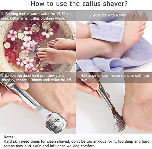 Foot Callus Remover, 12Pcs Stainless Steel Pedicure Rasp Foot Files Scraper Hard Skin Feet Callus Shaver Kit with Case, Foot Care Tool