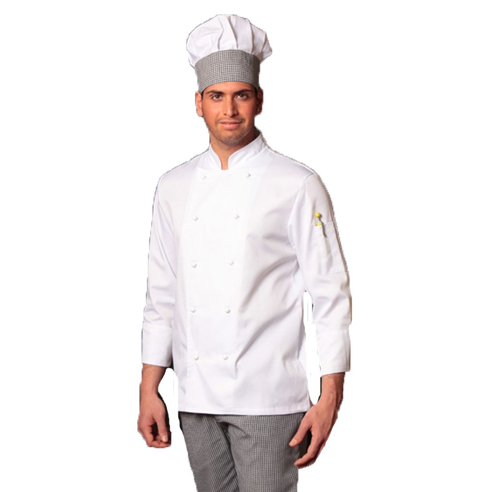 White Jacket and Trousers Chef's Uniform Kitchen Salt and Pepper with Hat, bianco, XL