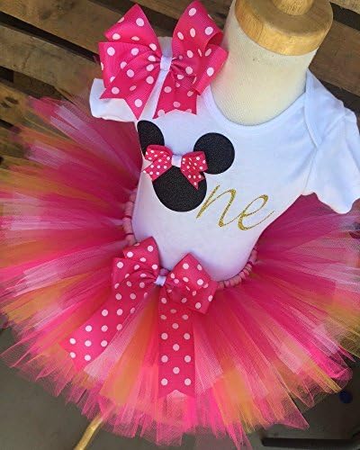 HandmadeMouse Birthday Tutu Outfit Set Dress Shirt First Birthday 1st Pink and Gold