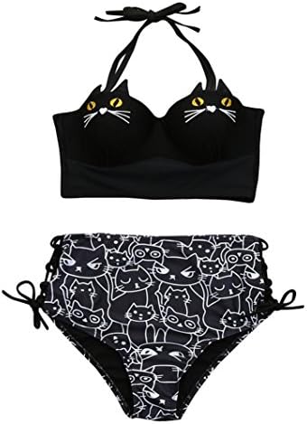 WOCACHI Women 2021 Summer Girls Cute Halter Kitty Cat Bikini Set Underwire Padded Bathing Swimsuit Swimwear