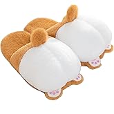 seemehappy Women Fuzzy Corgi Slippers Non-Slip Novelty Plush Animal Slippers Warm Comfy Bedroom House Shoes Gift