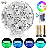 Mouttop Submersible Swimming Pool Led Lights IR Remote 10-LED RGB Waterproof Battery (Included) Pond Lights for Aquarium, Vase Base, Pond, Garden, Party, Christmas, Halloween - 4 Pack