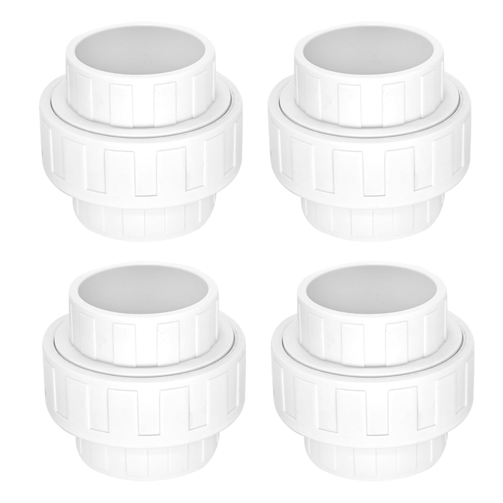 Photo 1 of 4 Pack 1-1/2" PVC Union Coupling Pipe Fitting (Socket x Socket), 1-1/2 inch PVC Slip Union Adapter Coupling Schedule 40, EPDM O-Ring, White SCH 40