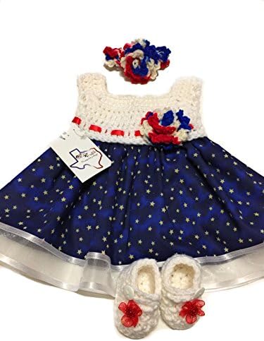 MiC Crafts Handmade Crochet Baby Set Outfit Dress Headband Shoes Stars (Newborn)