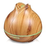 Aroma Essential Oil Diffuser, 400ml Ultrasonic Cool Mist Humidifier with 7 Color LED Lights, 2 Adjustable Mist Mode, Waterless Auto Shut-Off for Home Yoga Office Spa Baby Room, MZvul Wood Grain