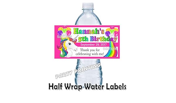 20 rainbow unicorn birthday party favors personalized water bottle labels wrap half way around handmade products party favors