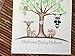 Customizable woodland animal fingerprint tree guestbook for a woodland animal themed baby shower, featuring a tan owl, doe, fawn, raccoon and fox.