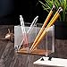 Acrylic Pen Holder, Large Capacity [2 Compartments with Wood Base] Pencil Cup Desk & Makeup Brush Organizer (4.9