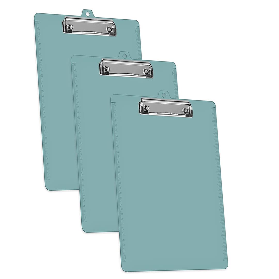 Acrimet 3 Pack Clipboard Letter Size A4 (34 cm x 24 cm) Low Profile Clip & Side Rulers, Durable Plastic for Office, School, Home Use - Solid Green Color