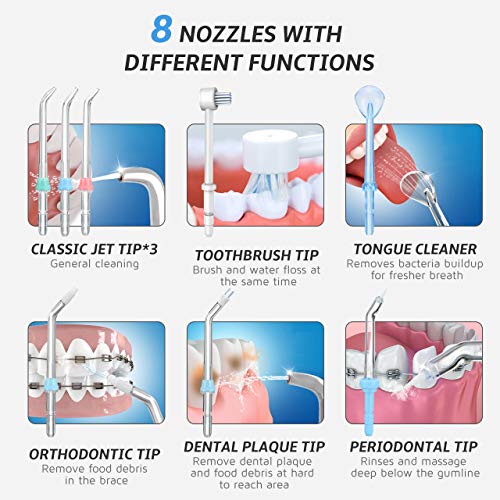 ELLESYE 600ml Water Flosser with 1 Toothbrush Head & 7 Multifunctional Jet Tips for Home & Family, Leak-Proof Quiet Design Dental Oral Irrigator for Teeth Cleaning & Braces Care, Adults & Kids Use
