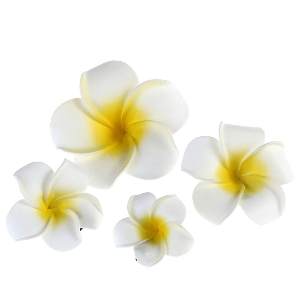 Lurrose 4pcs Hawaiian Flowers Hair Clips, Plumeria Flower Hair Pins Wedding Bridal Hairpin for Wedding Beach Party