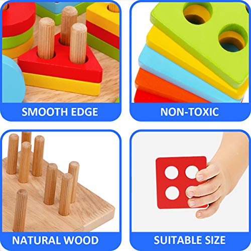 image for WOOD CITY Wooden Sorting & Stacking Toys for Toddlers, Educational Sha