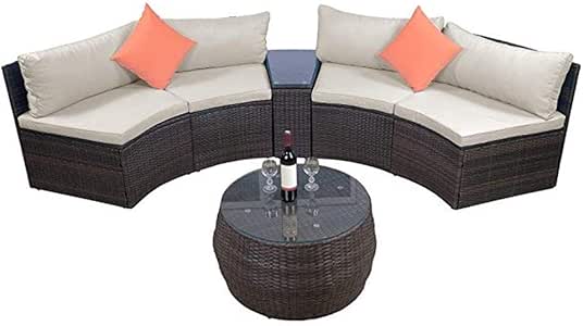 JUNJIAGAO Juego de Muebles de Patio de 6 Piezas, Muebles seccionales de