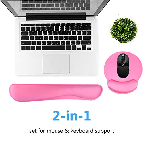 Keyboard Wrist Rest Pad Mouse Pad, Memory Foam, Rest Pads Sets for Comfortable Typing & Wrist Pain Relief, Anti-Slip Rubber Base (Pink)