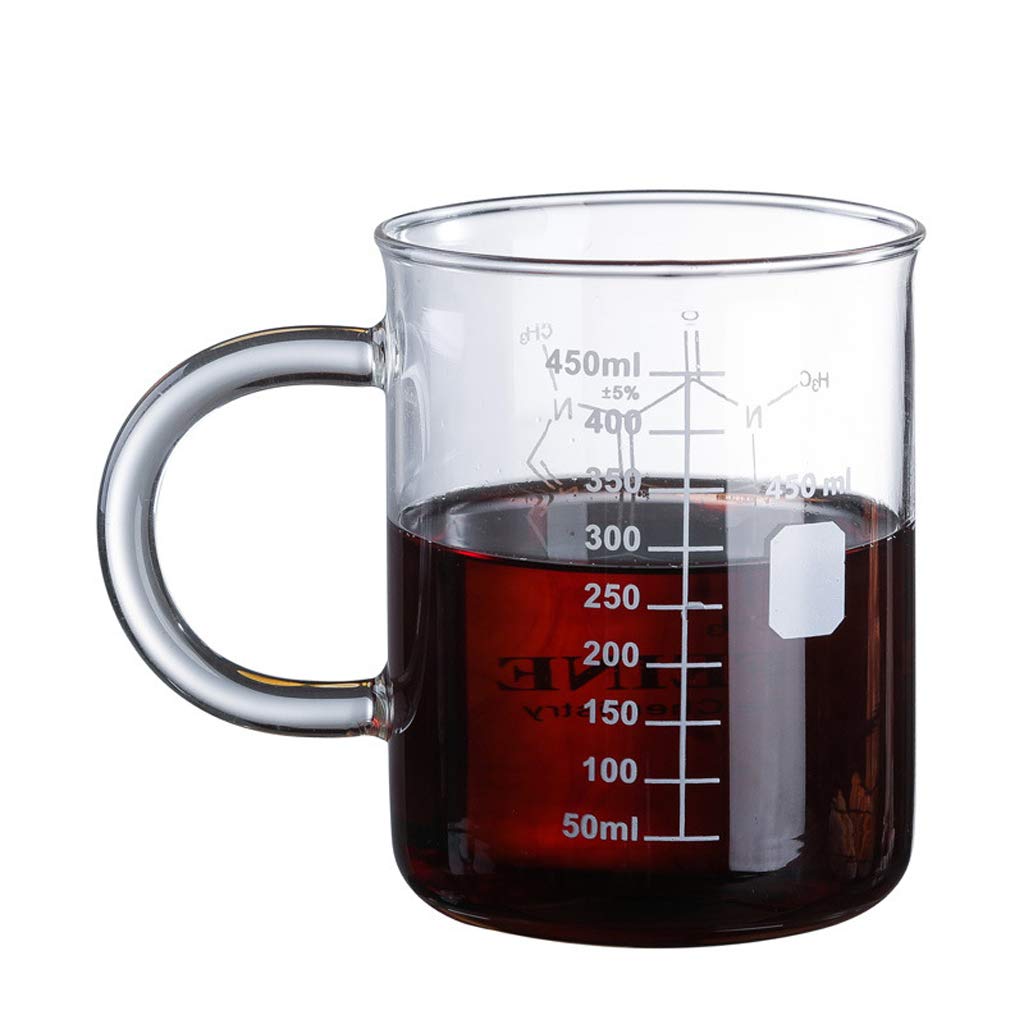 6Wcveuebuc Caffeine Beaker Mug Graduated Beaker Mug with Handle Borosilicate Glass Cup