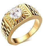 Adisaer Men's Stainless Steel Gold Plated Promise Ring Cubic Zirconia CZ Band Gold Size 7-11 Comfort Fit