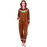 YUIQPKJX Adults Gingerbread Zipper Onesie Funny Christmas Hooded Costume Xmas Holiday Pajamas Sleepwear for Men Women